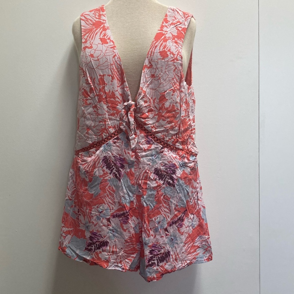 Free People Coral Floral Jumpsuit